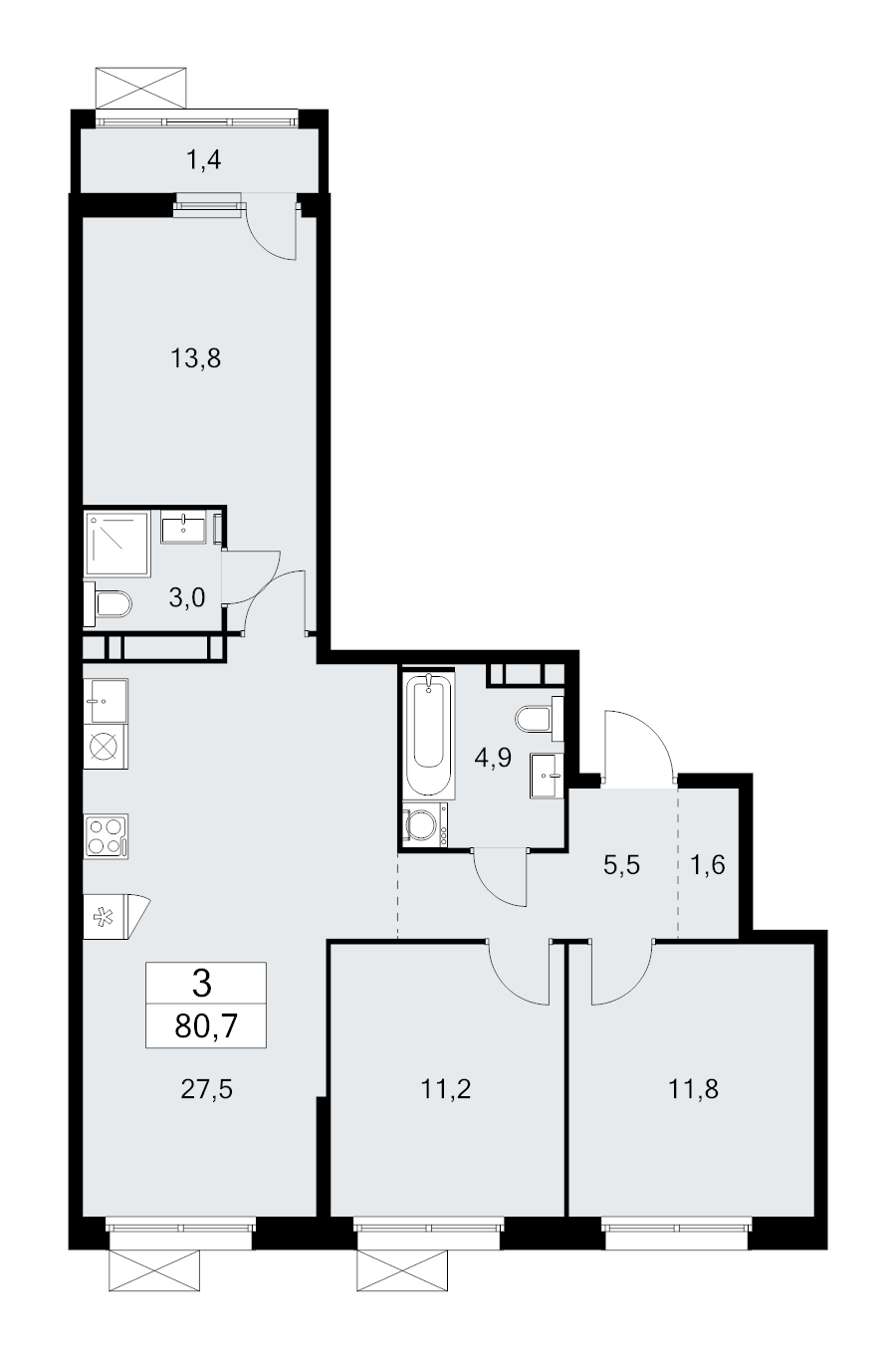 4 ккв (Евро) 80,7 м²