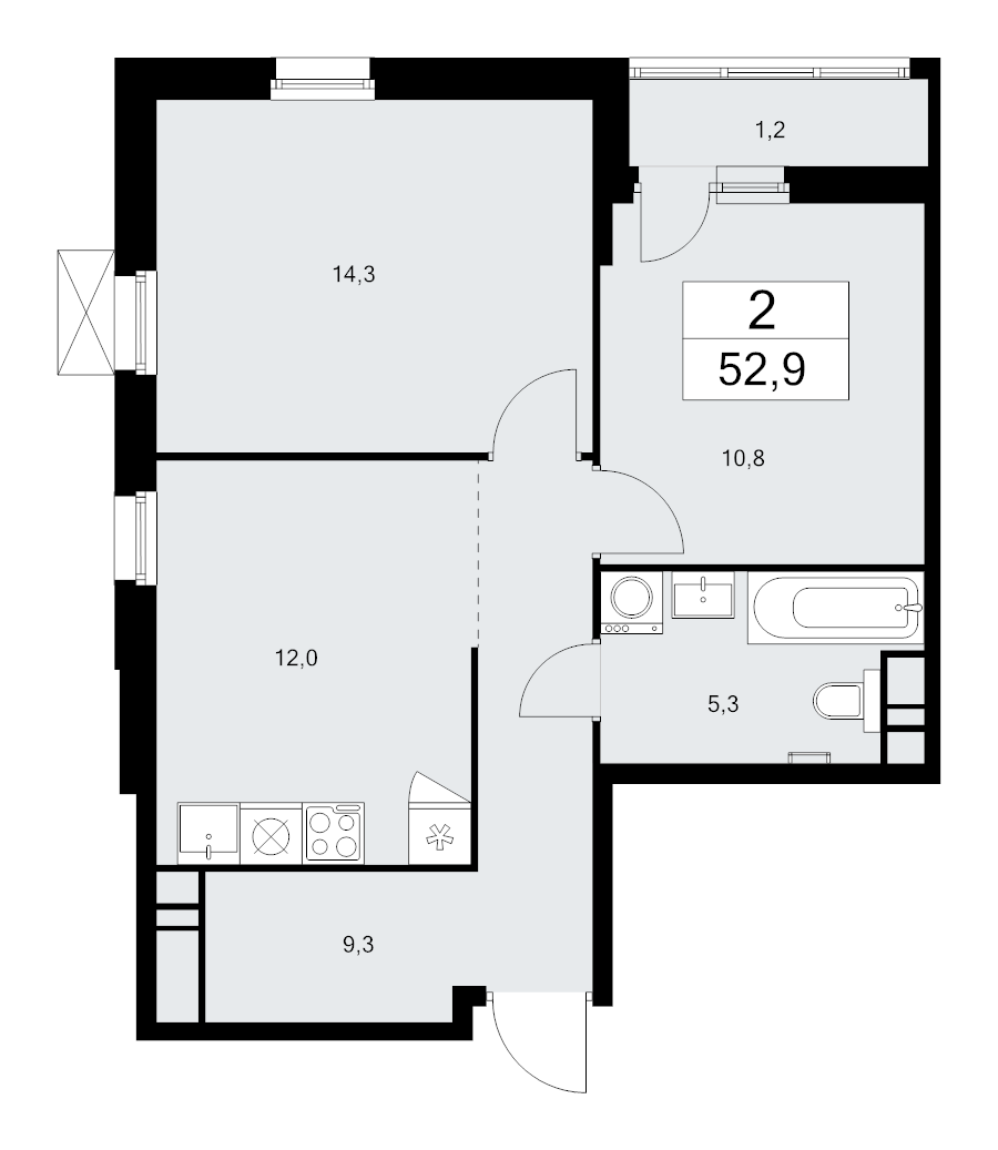 2 ккв 52,9 м²