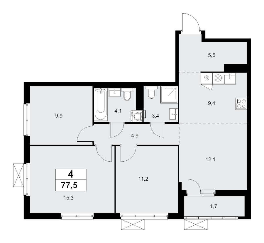 4 ккв (Евро) 77,5 м²