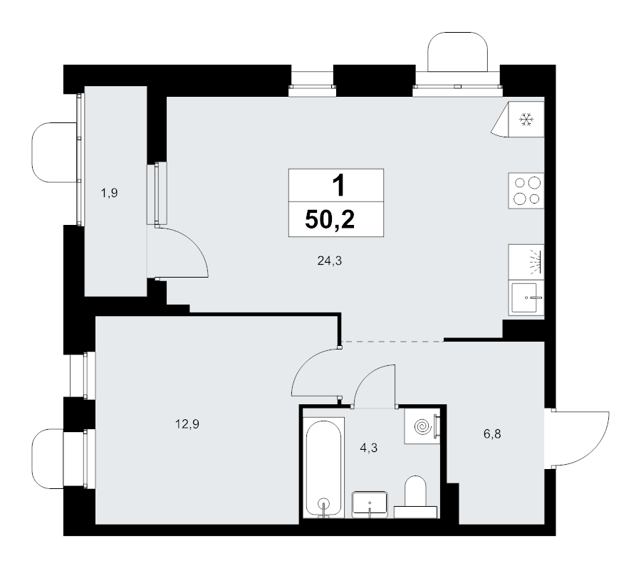 2 ккв (Евро) 50,2 м²