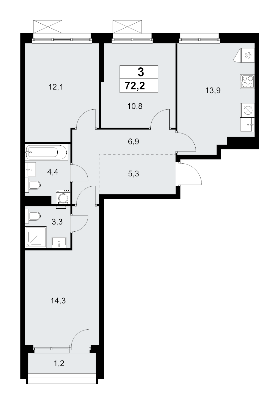 3 ккв 72,2 м²