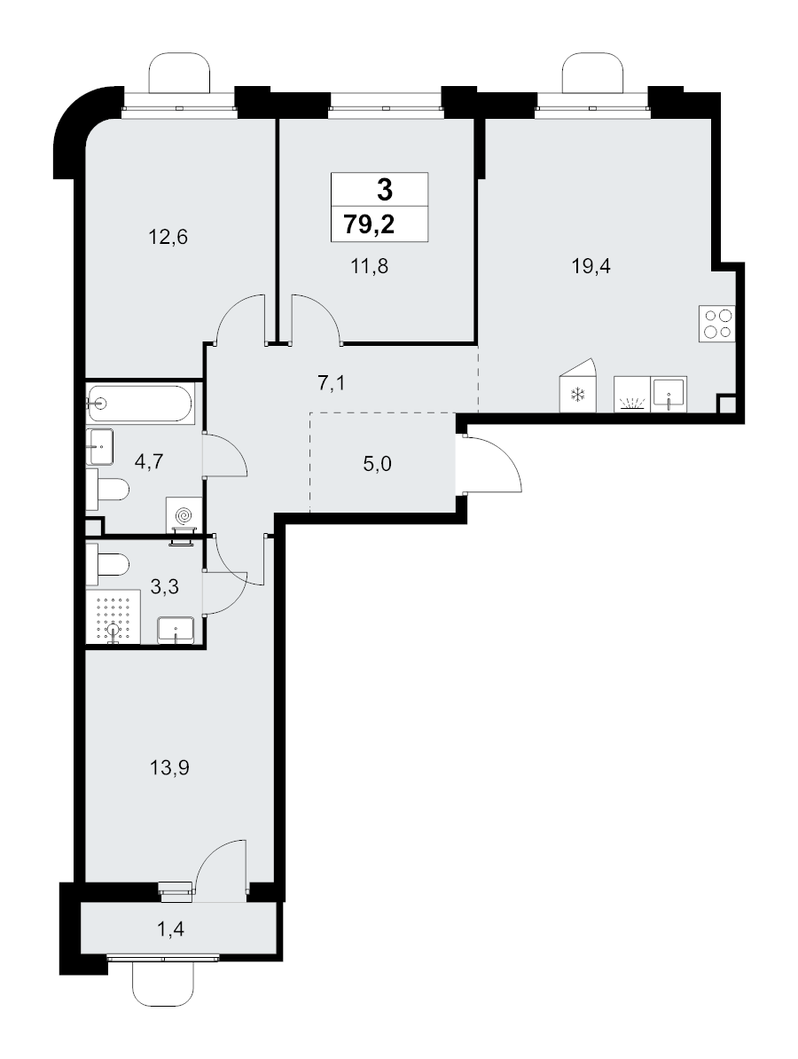 4 ккв (Евро) 79,2 м²