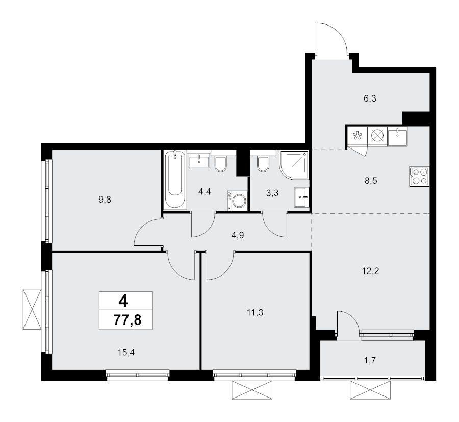 4 ккв (Евро) 77,6 м²