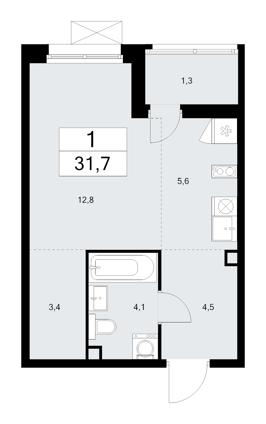 Студия 31,7 м²