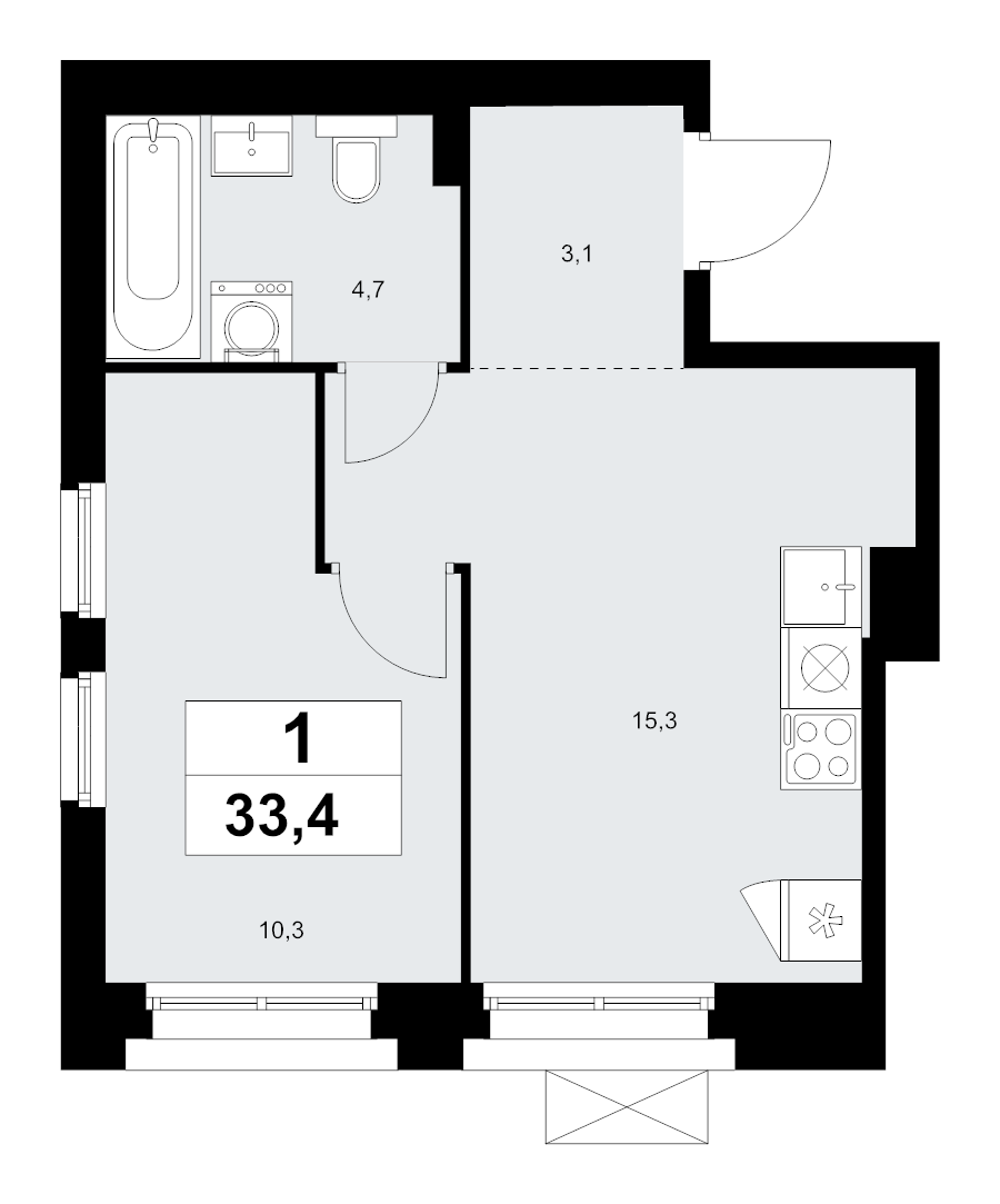 2 ккв (Евро) 33,4 м²