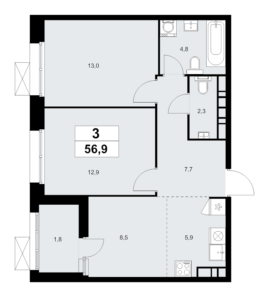 2 ккв 56,9 м²