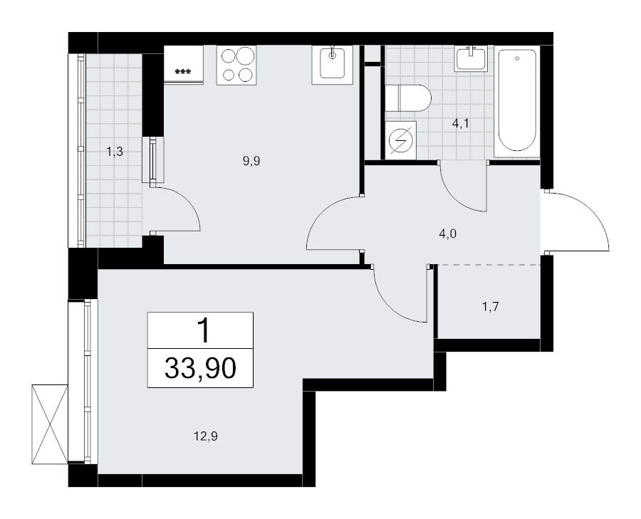 1 ккв 33,9 м²