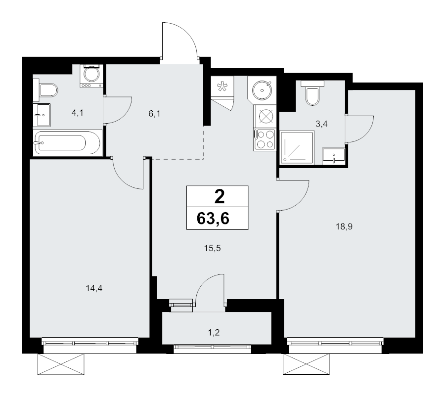 3 ккв (Евро) 63,6 м²