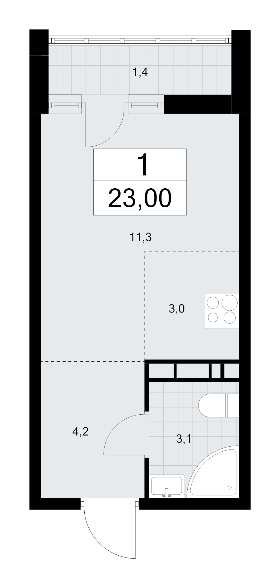Студия 23 м²