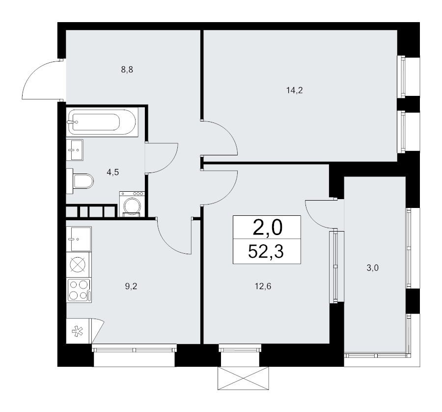 2 ккв 52,2 м²