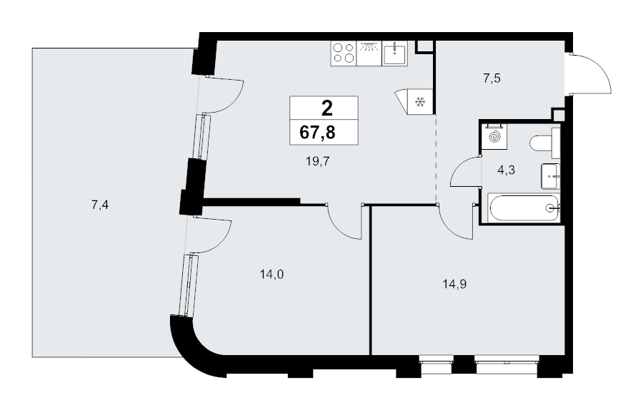 3 ккв (Евро) 67,8 м²