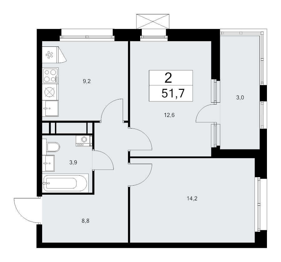 2 ккв 51,7 м²