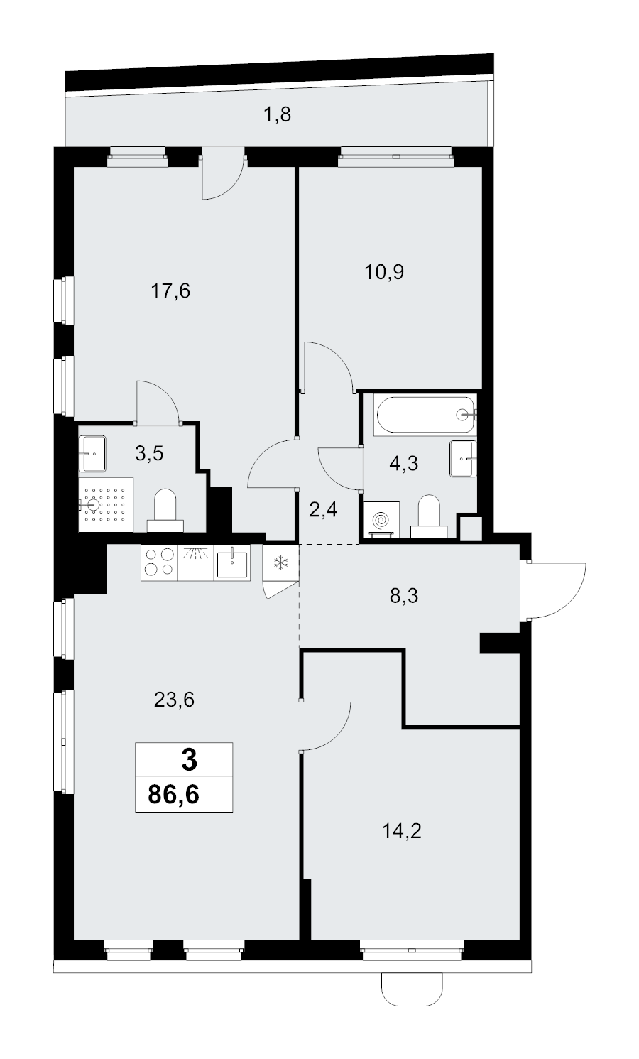 4 ккв (Евро) 86,6 м²