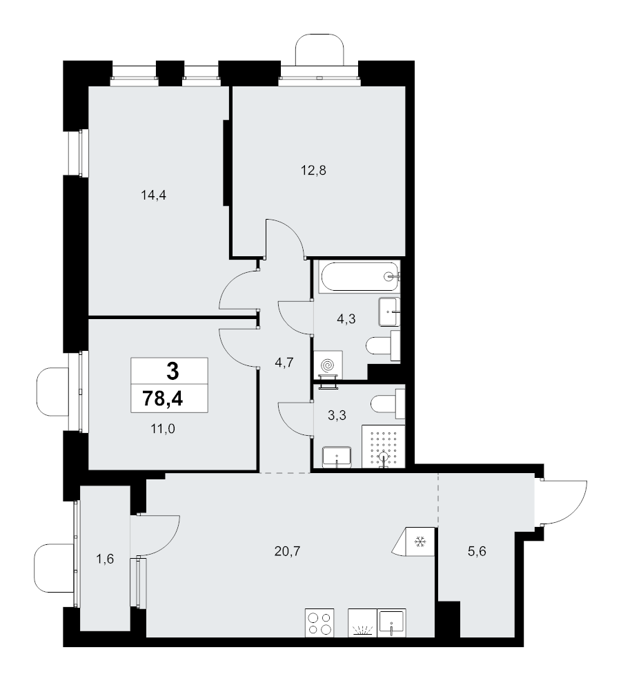 4 ккв (Евро) 78,4 м²
