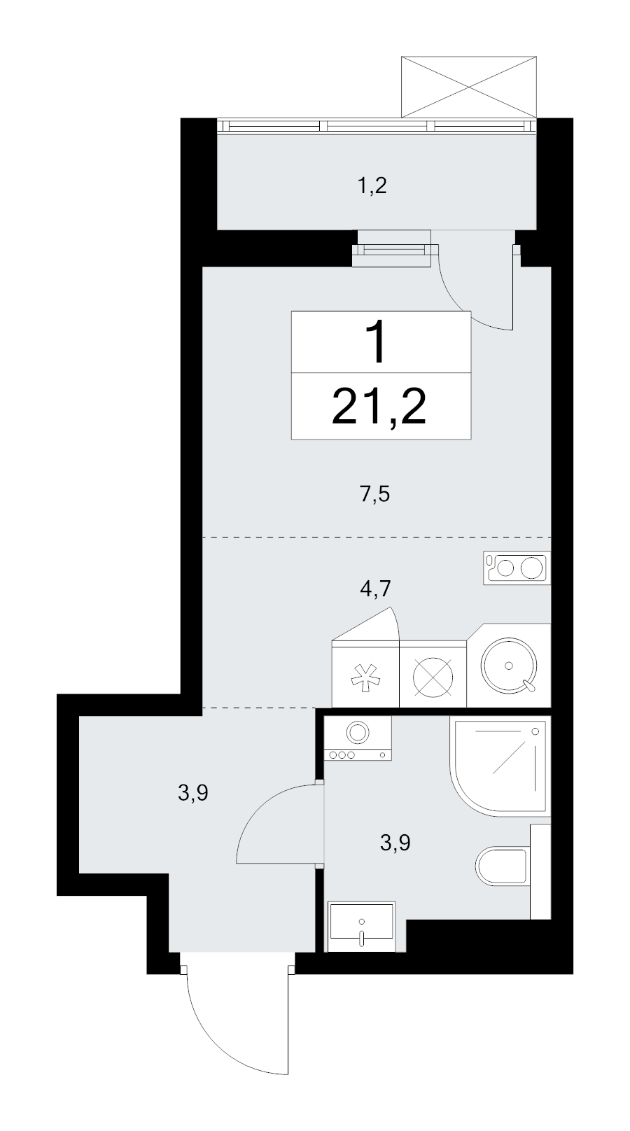 Студия 21,4 м²