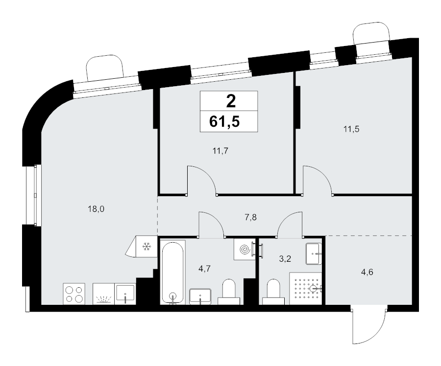 3 ккв (Евро) 61,5 м²