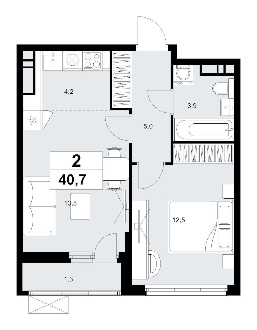2 ккв (Евро) 40,7 м²