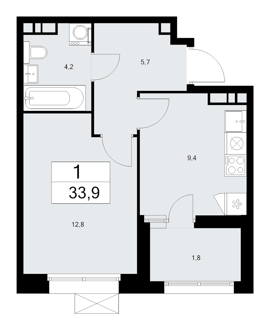 1 ккв 33,7 м²