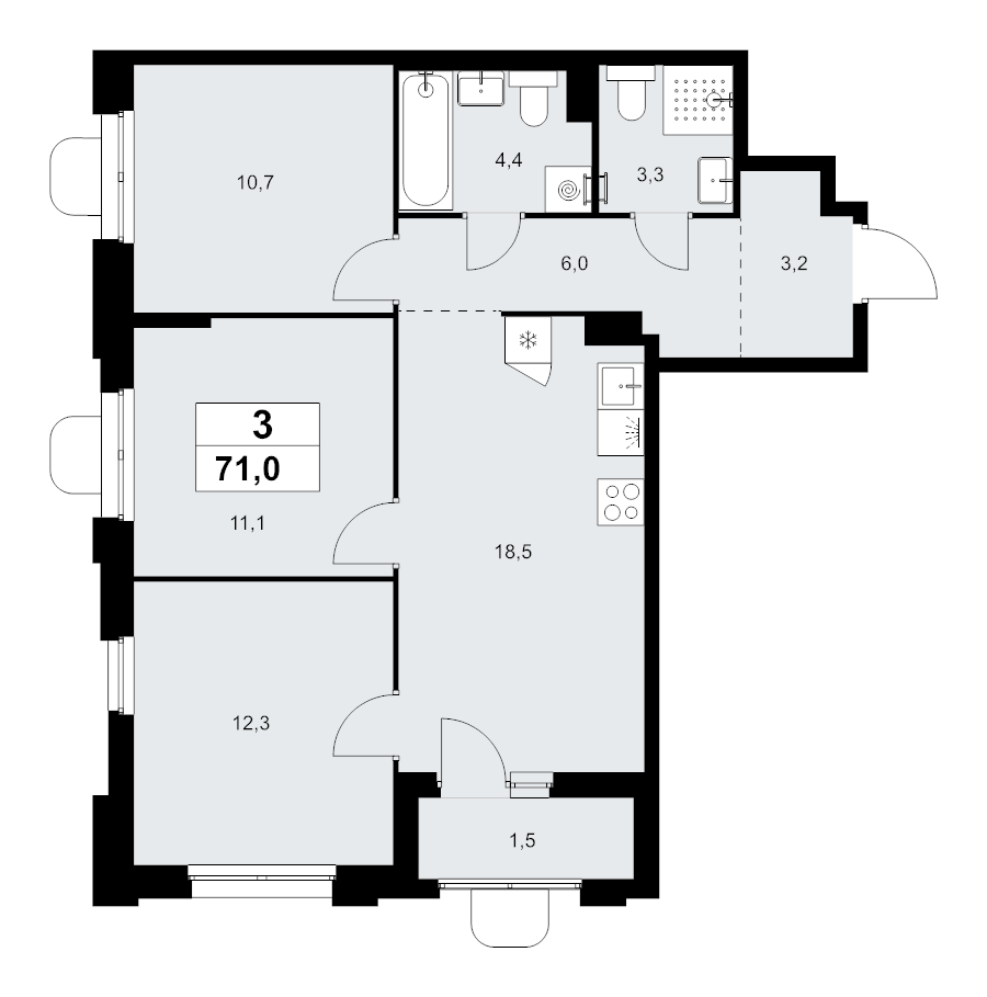 4 ккв (Евро) 71 м²