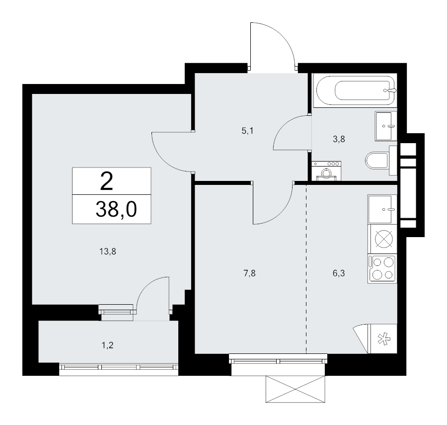 1 ккв 38 м²