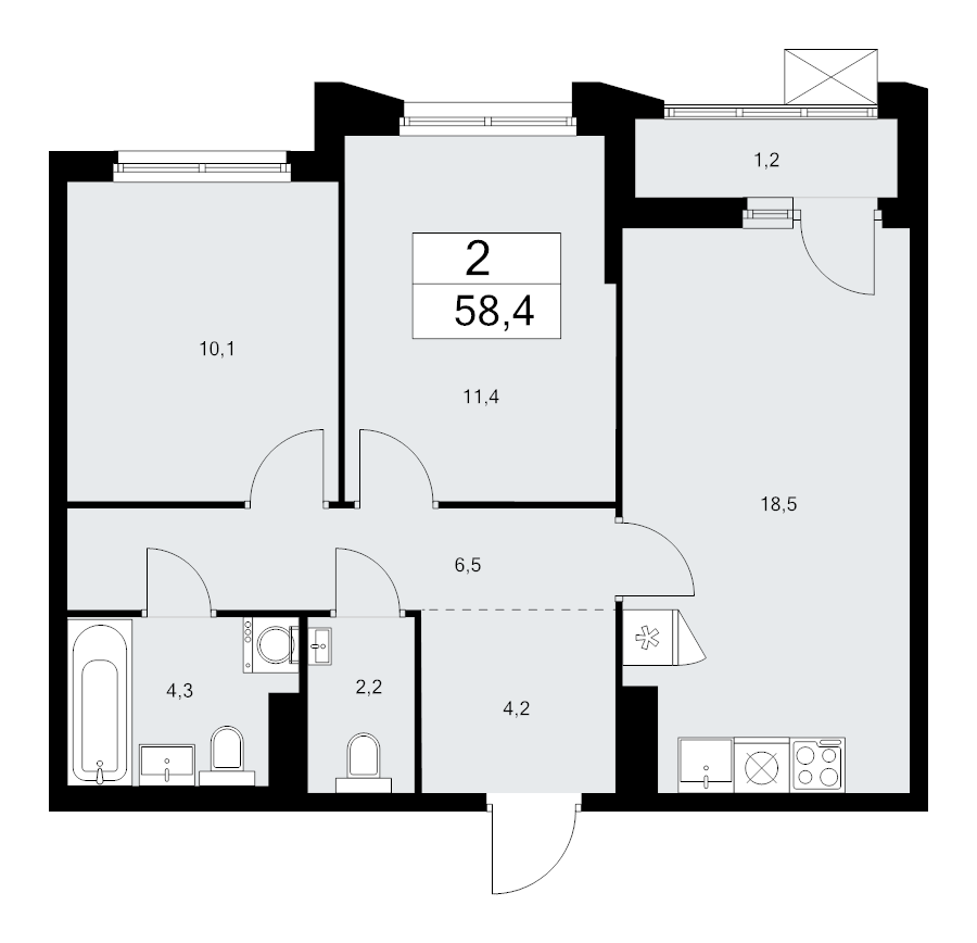 3 ккв (Евро) 58,4 м²