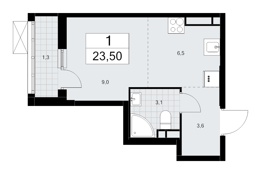 Студия 23,5 м²