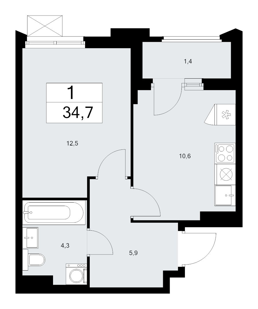 1 ккв 34,7 м²