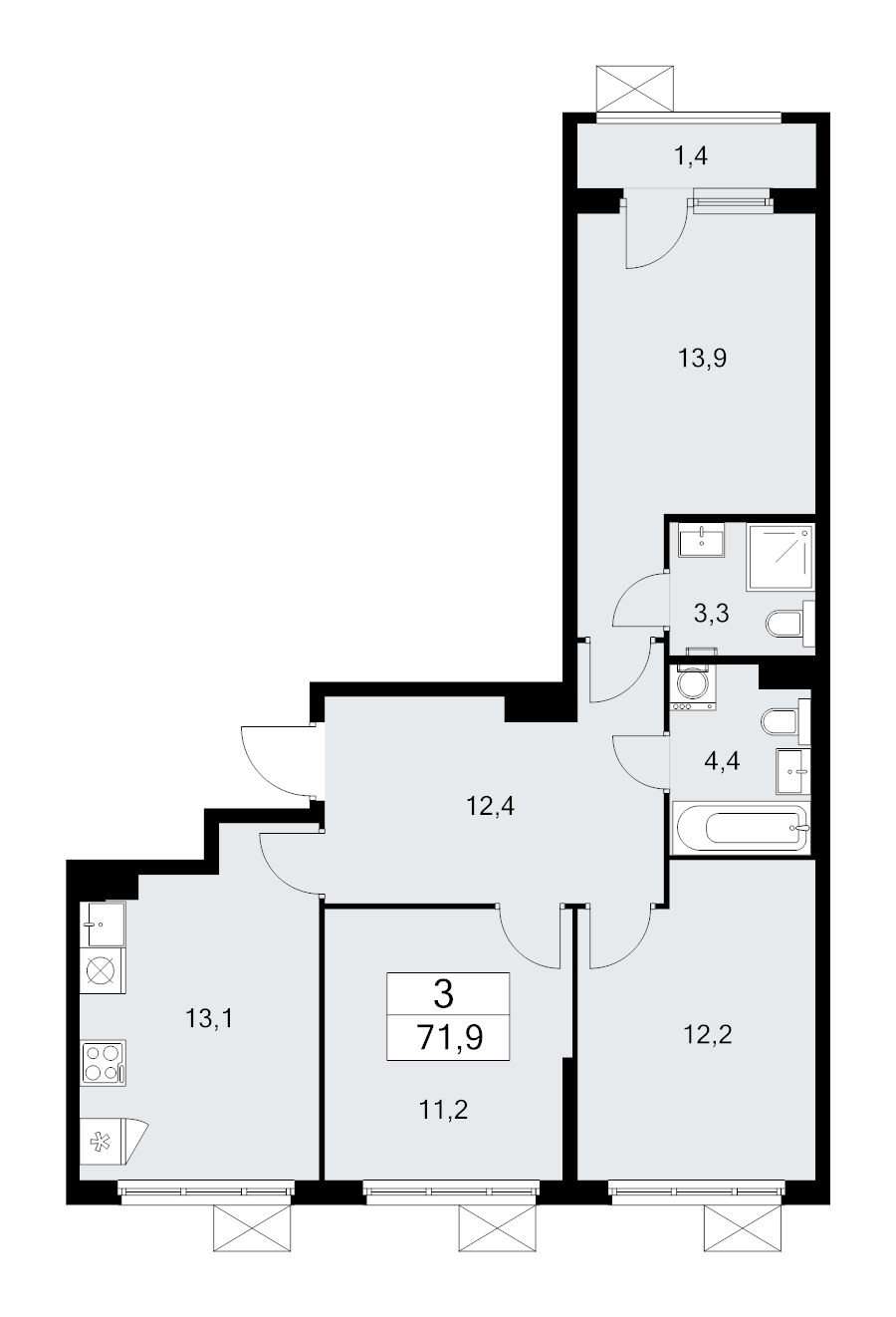 3 ккв 71,9 м²