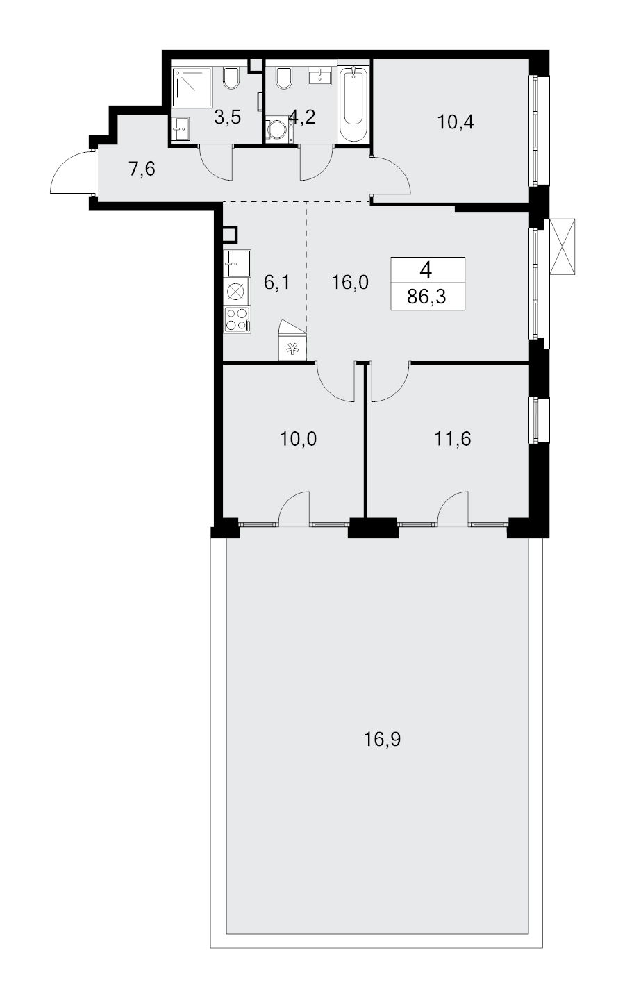 4 ккв (Евро) 85,8 м²