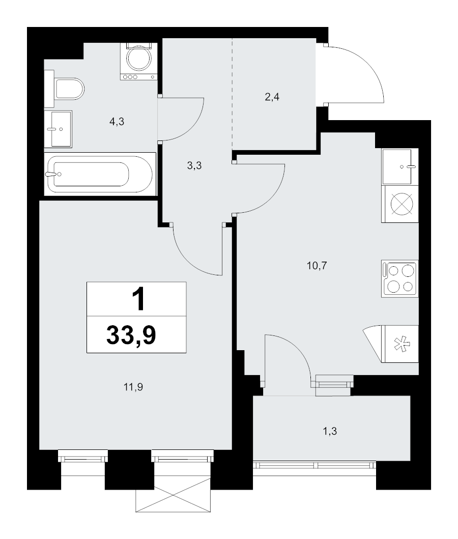 1 ккв 33,9 м²