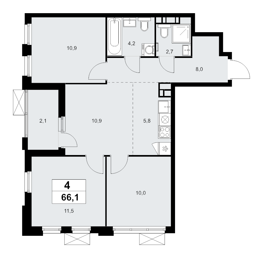 4 ккв (Евро) 66,1 м²