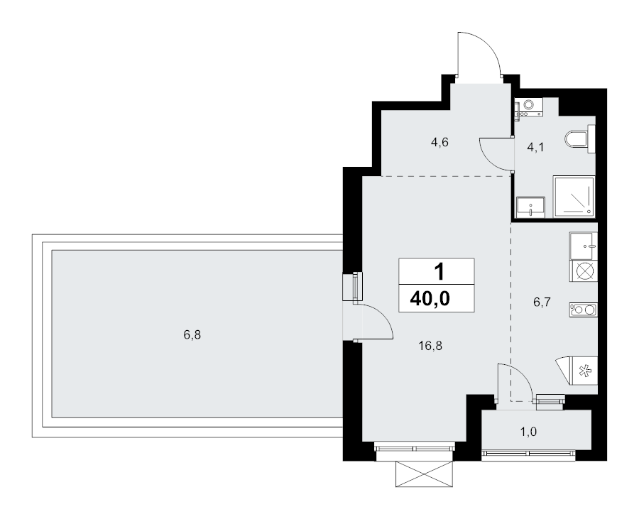 Студия 40 м²