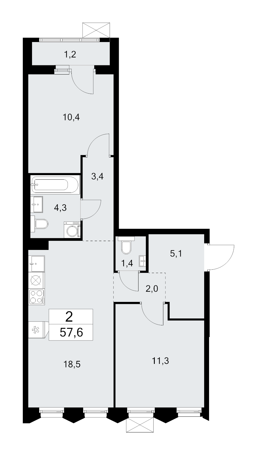 3 ккв (Евро) 57,6 м²
