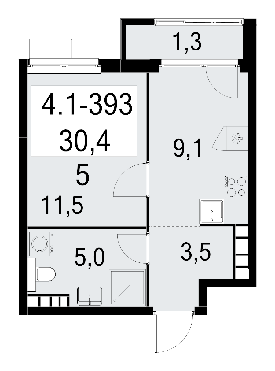 1 ккв 30,4 м²