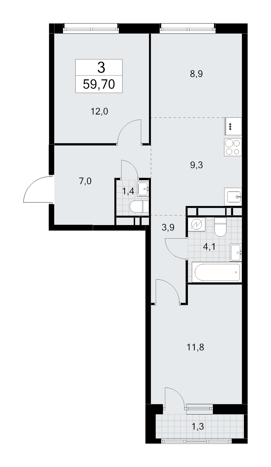 3 ккв (Евро) 59,7 м²