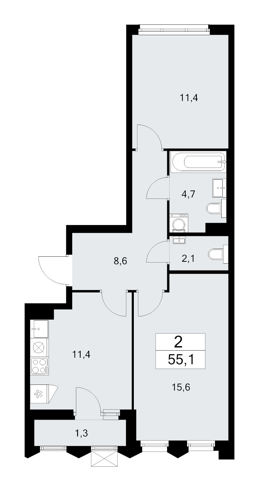 2 ккв 55,1 м²