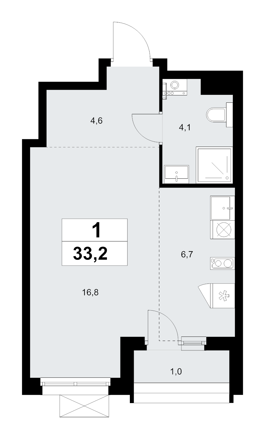 Студия 33,2 м²