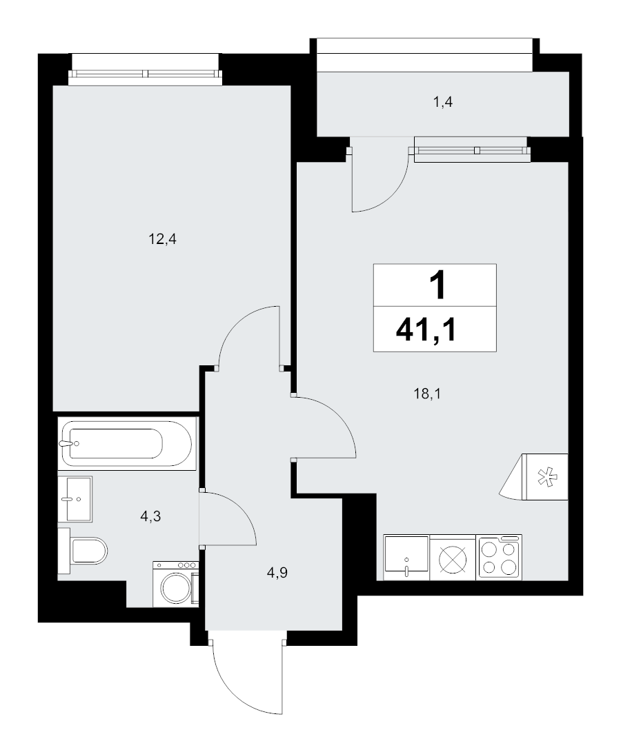 2 ккв (Евро) 41,1 м²
