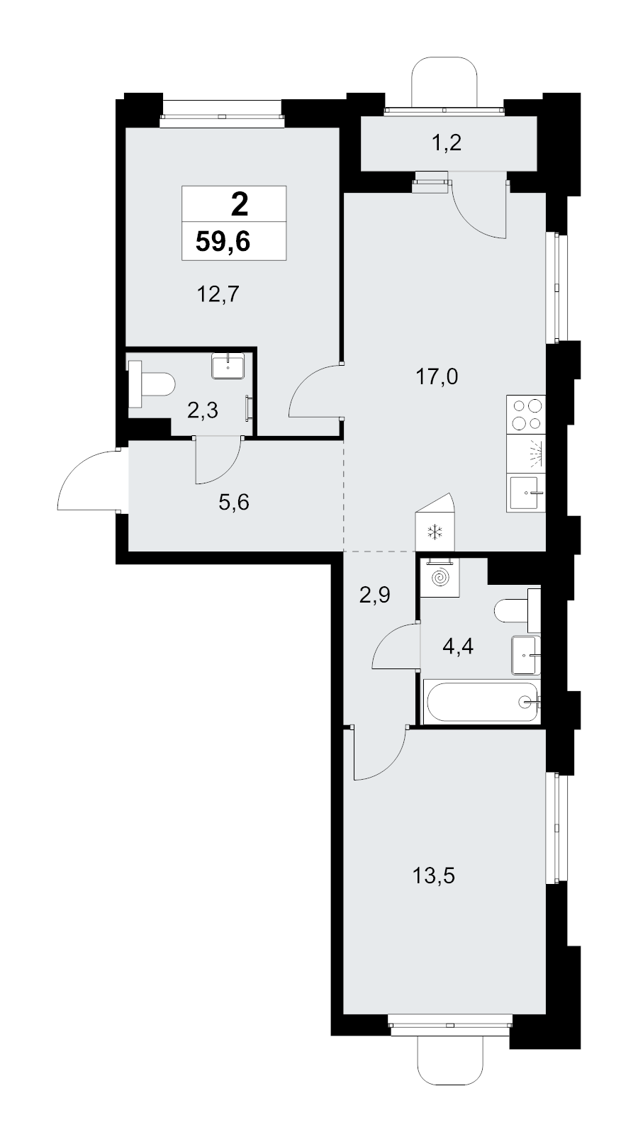 3 ккв (Евро) 59,6 м²