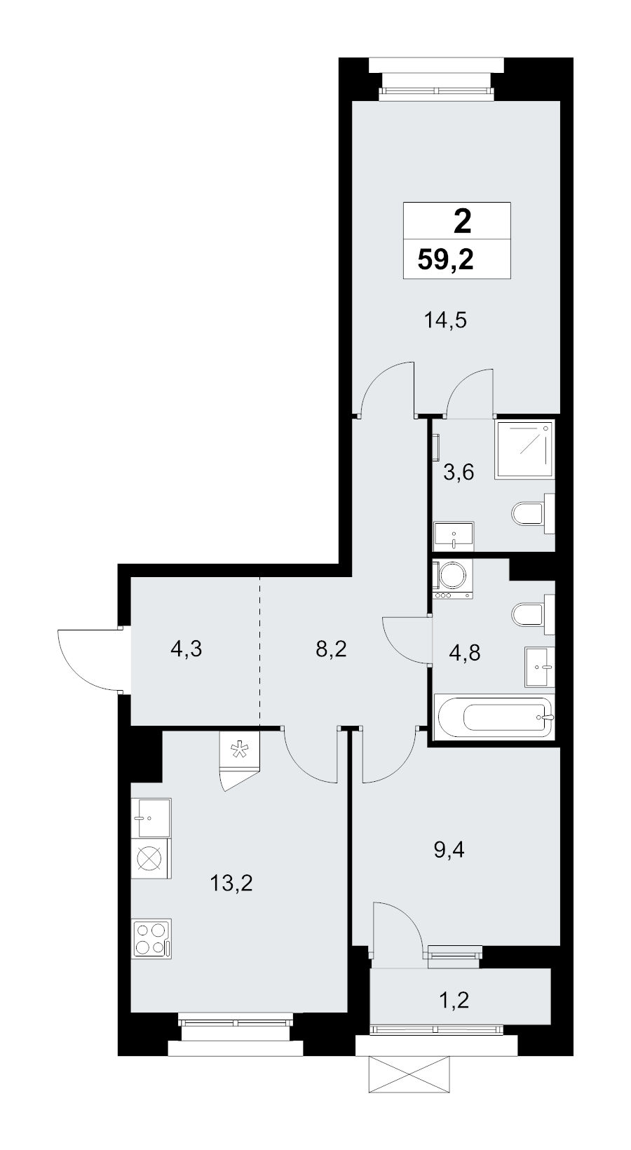 2 ккв 59,2 м²