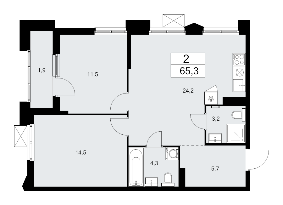 3 ккв (Евро) 65,3 м²
