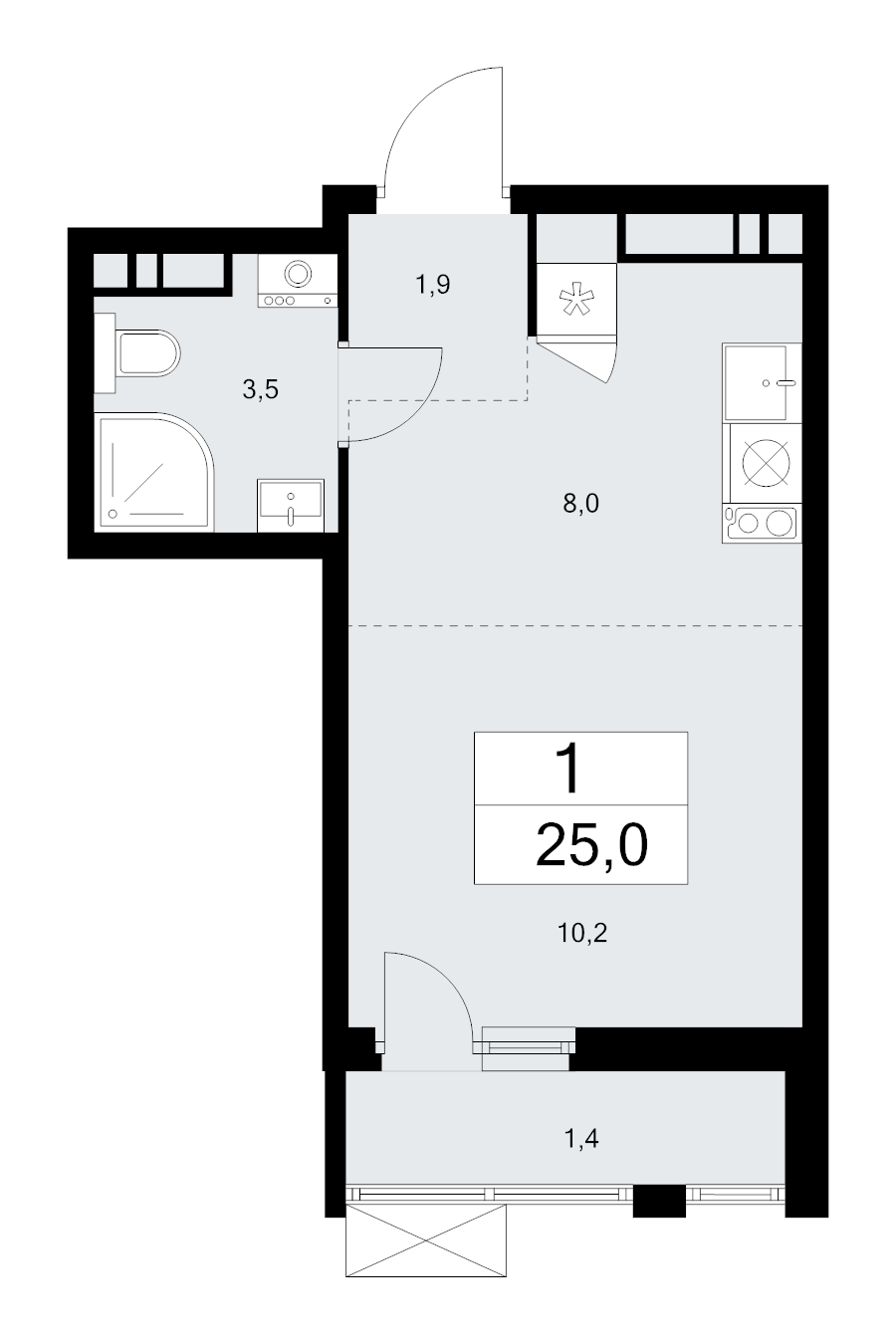 Студия 25 м²