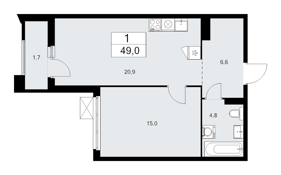 2 ккв (Евро) 49 м²
