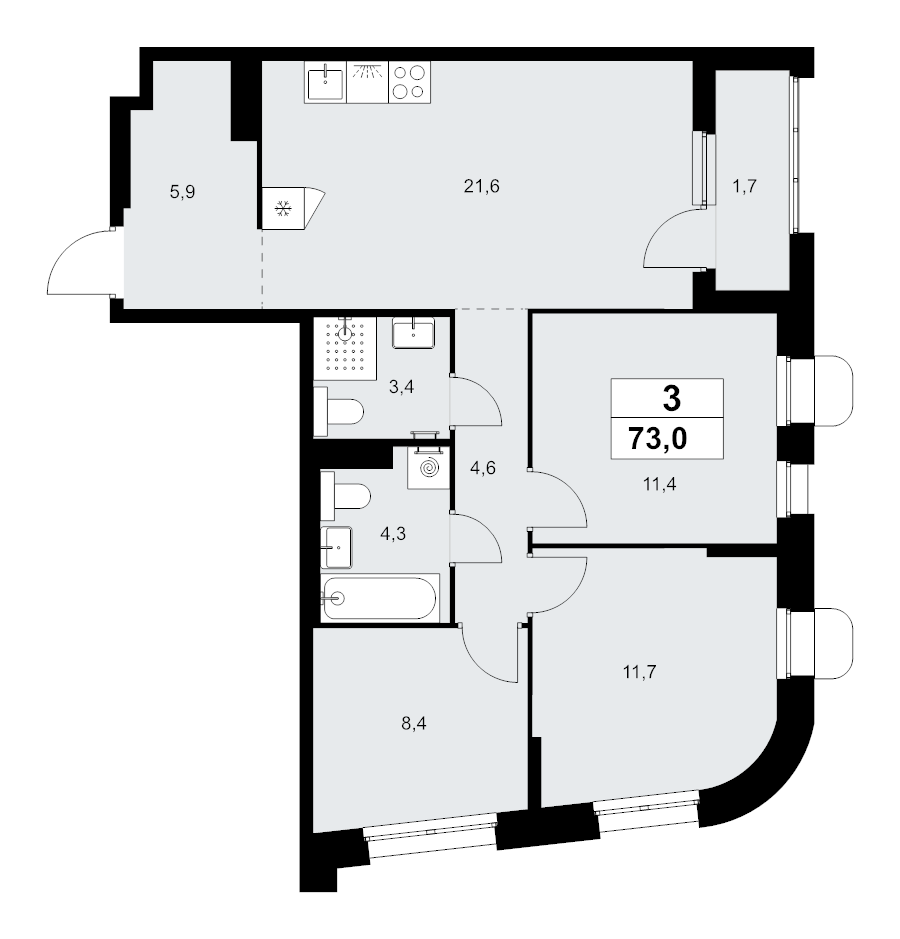 4 ккв (Евро) 73 м²
