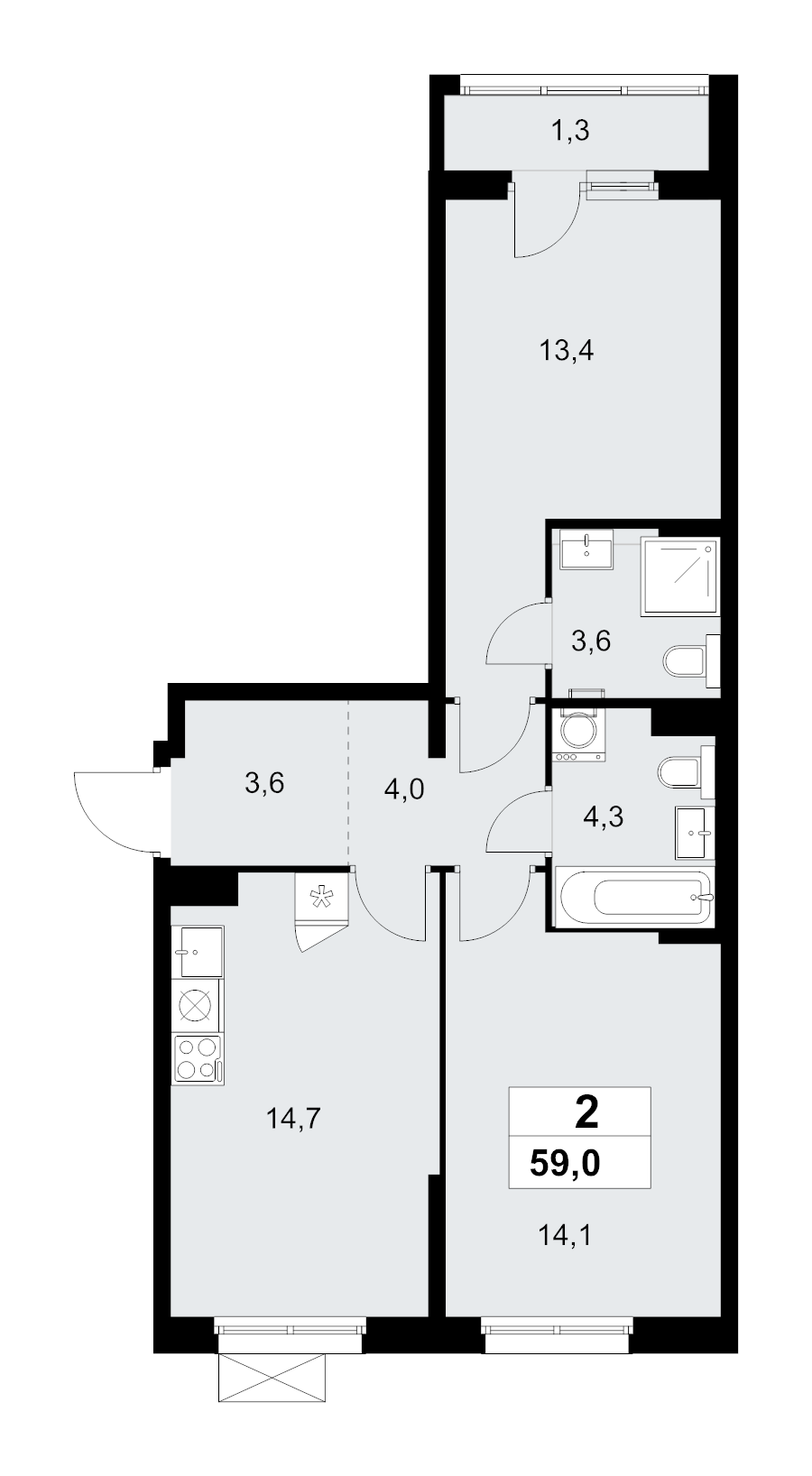 2 ккв 59 м²