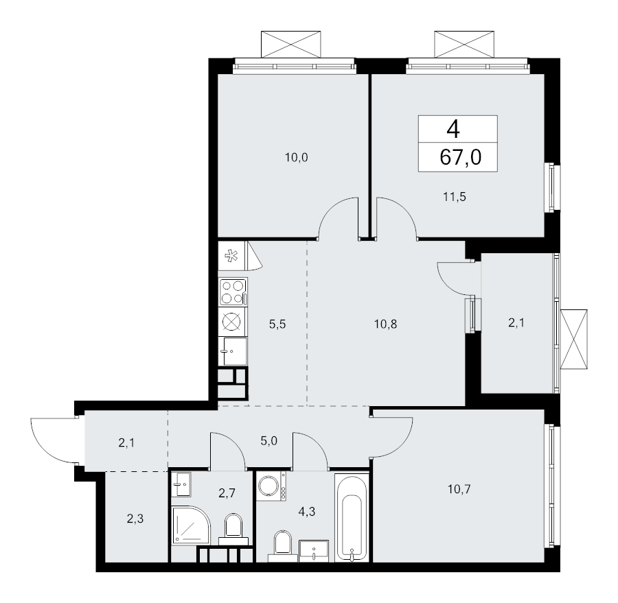 4 ккв (Евро) 67 м²