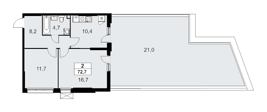 2 ккв 72,7 м²