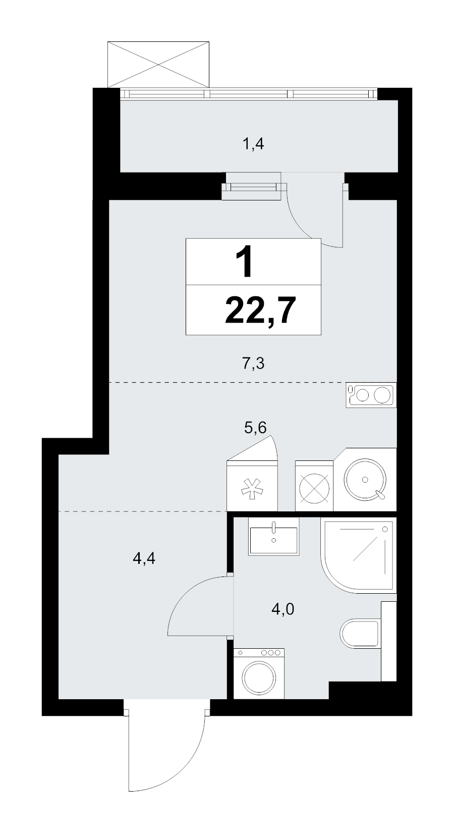 Студия 22,8 м²