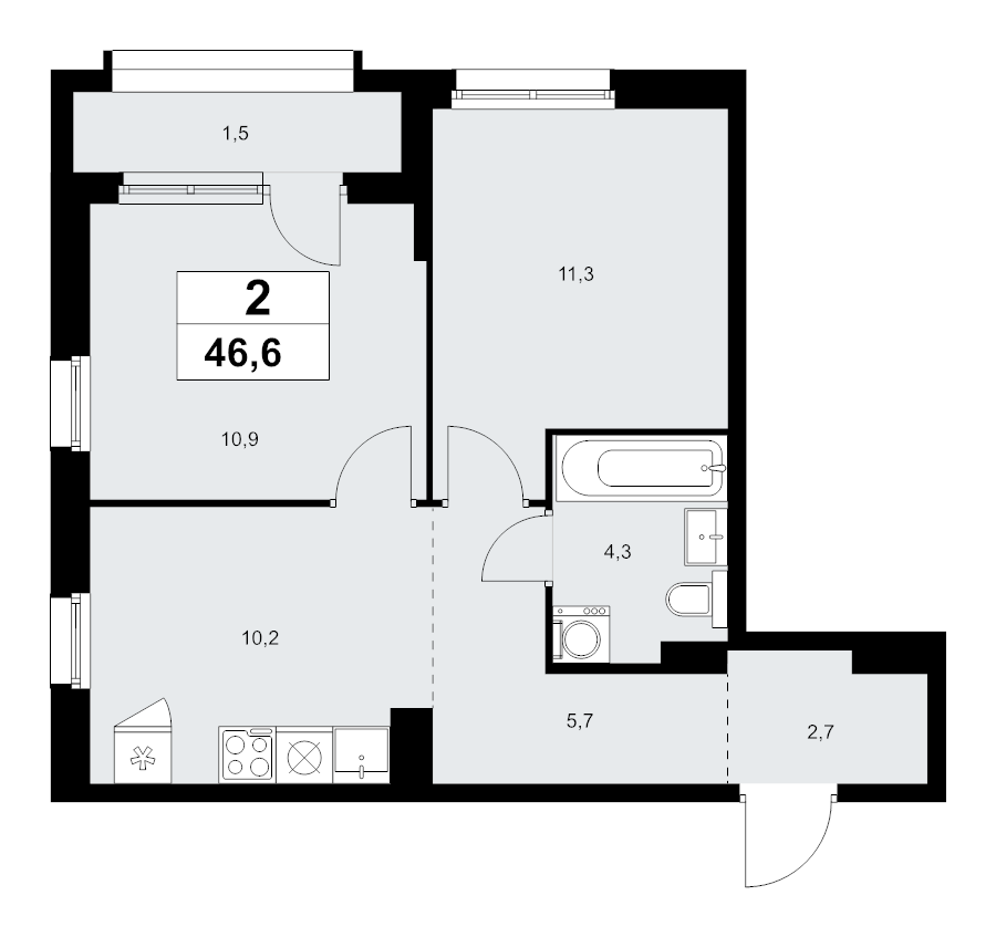2 ккв 46,6 м²