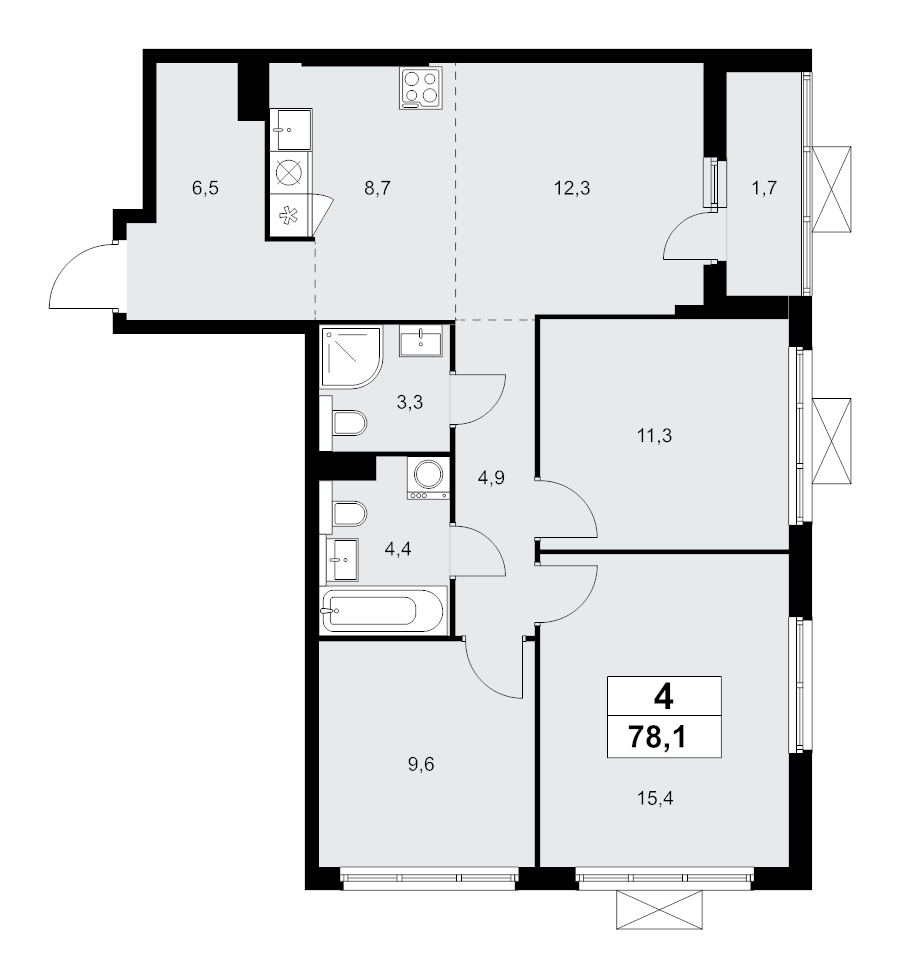 4 ккв (Евро) 78 м²